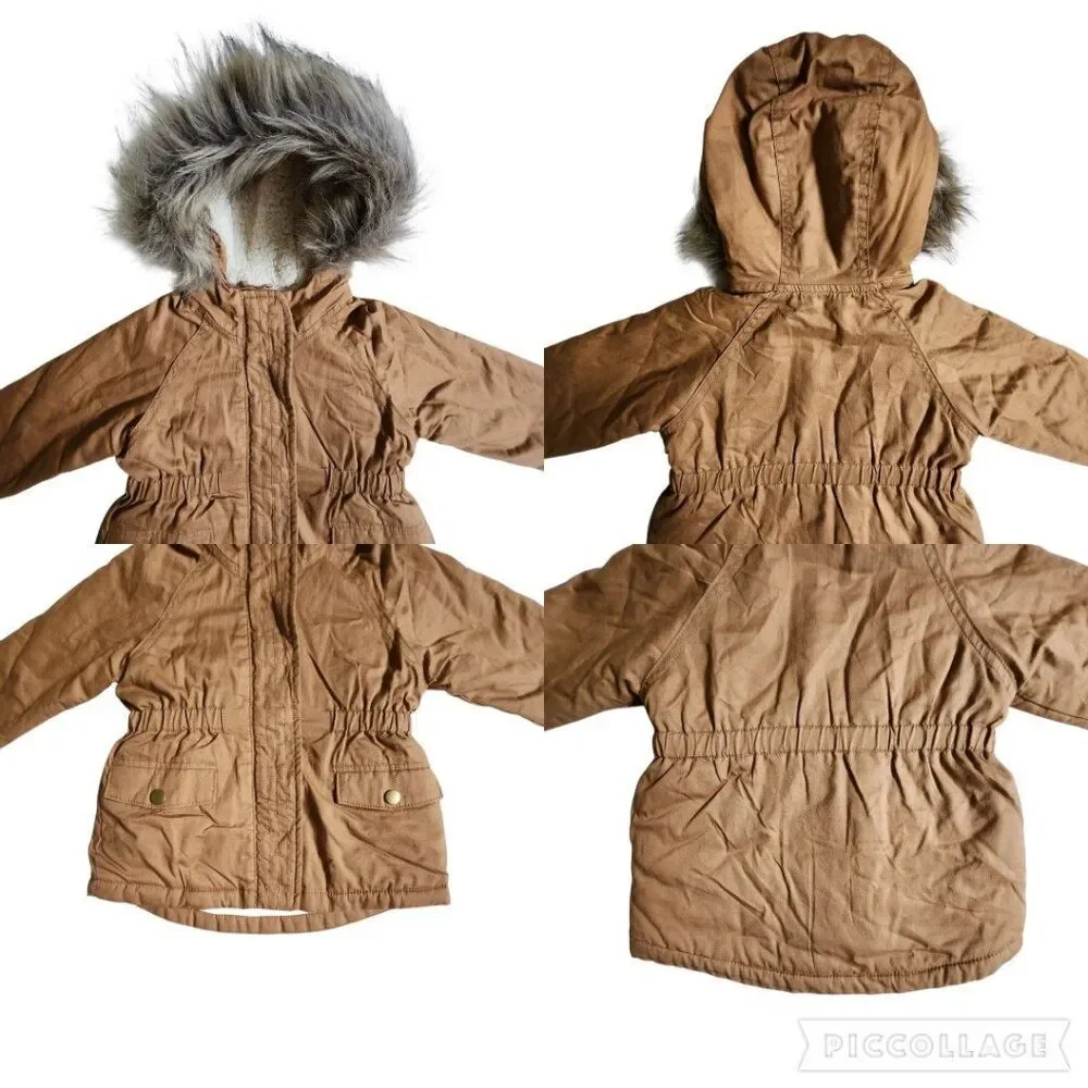 Old Navy Nice 'N Toasty Brown Faux Fur Hooded Parka Jacket Sz Toddler Girl's 2T